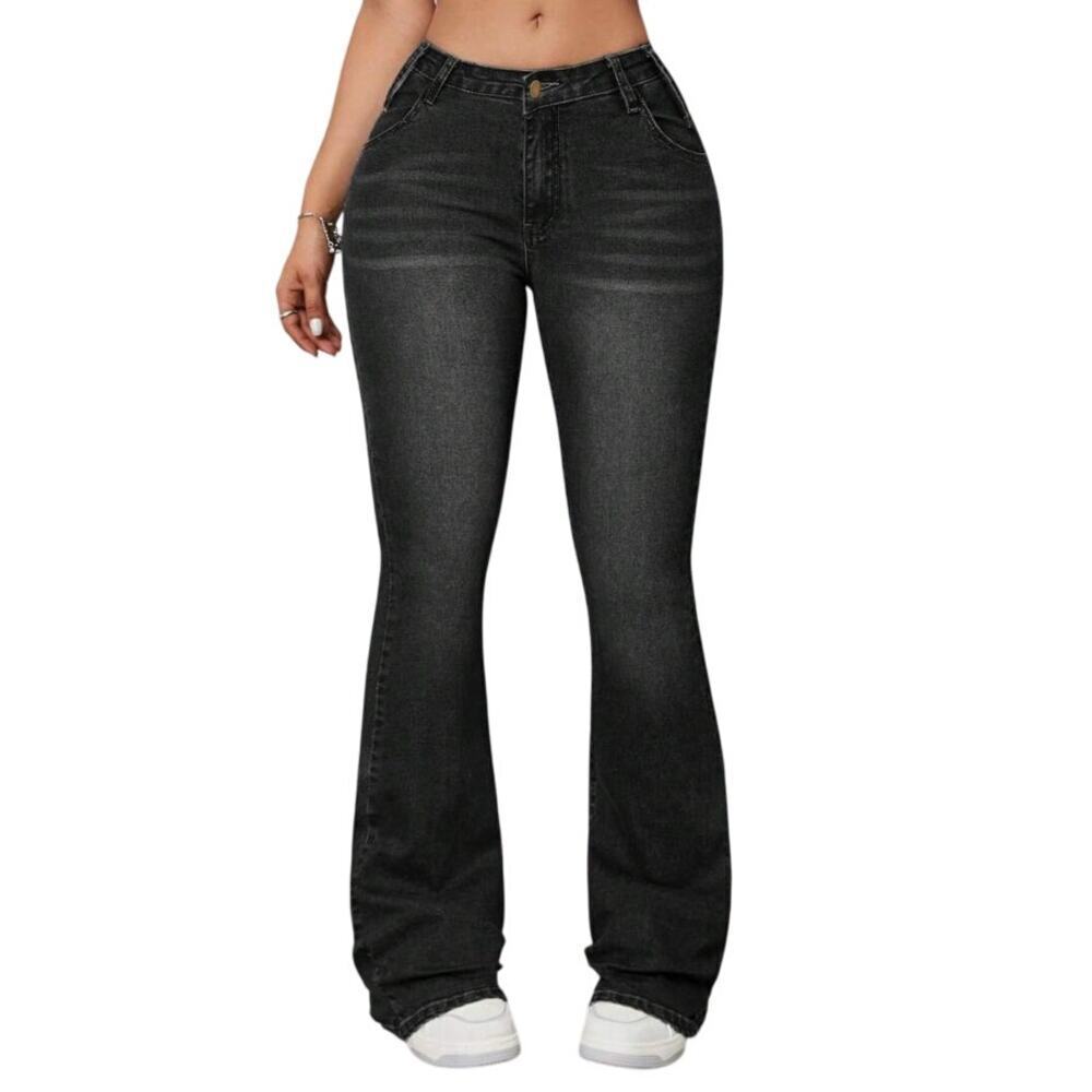 Women's Mid Rise Flared Jeans in Black, Size 4/28​​​